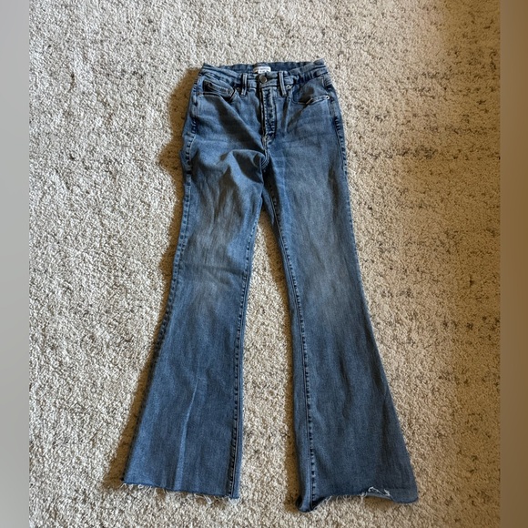 Good American Good Legs Flare Jeans Sz 28 in Indigo 330 Raw Hem - Picture 5 of 10